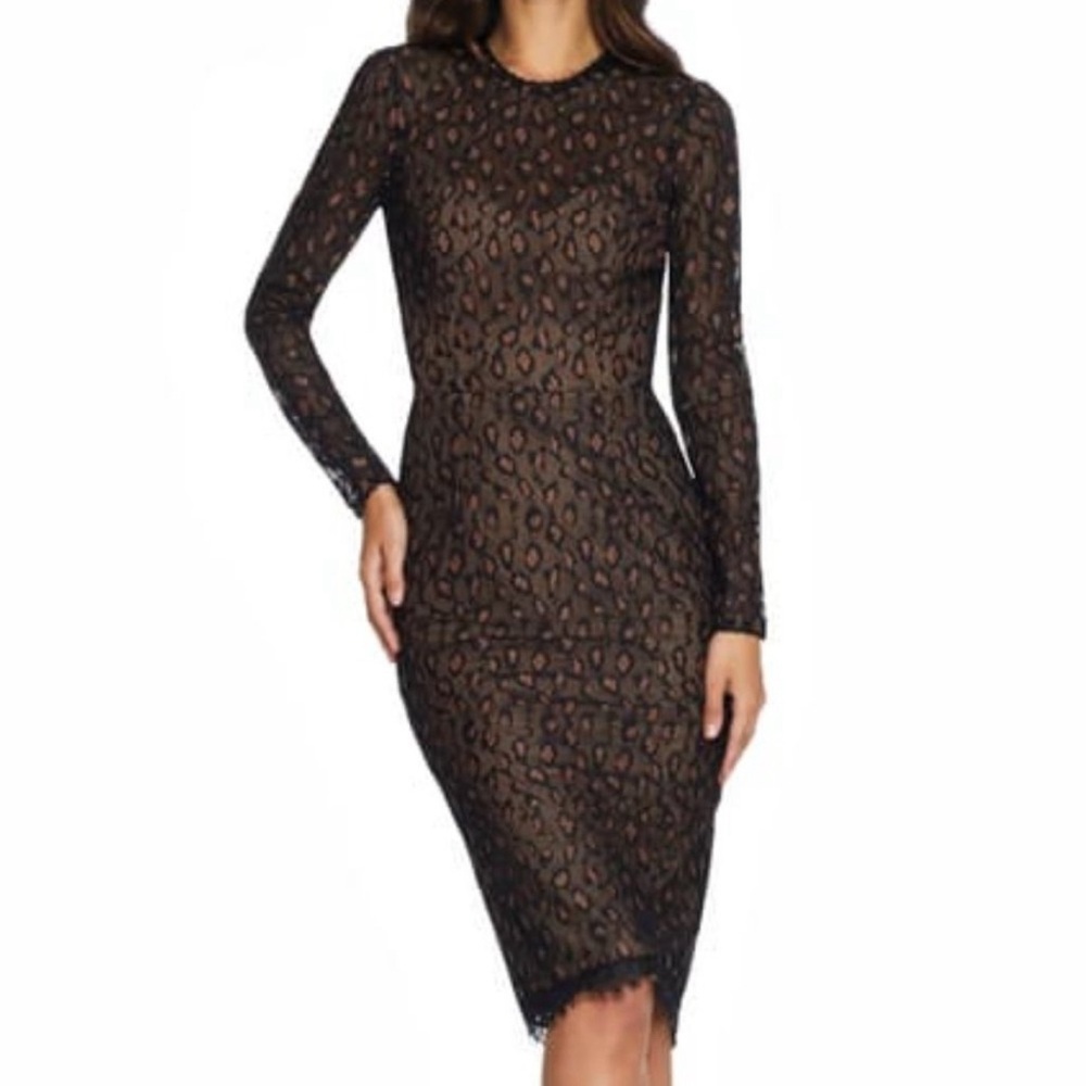 Dress the Population Kay Dress Animal Print Sheer Lace Bodycon Sheath Party Luxe